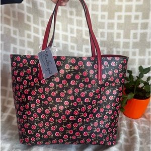 Michael Kors Black and Red Floral Tote